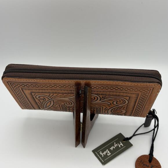 Myra Angelic Tooled Leather Wallet Full Zip Cash Cards Coin RFID Block NWT - Picture 13 of 14